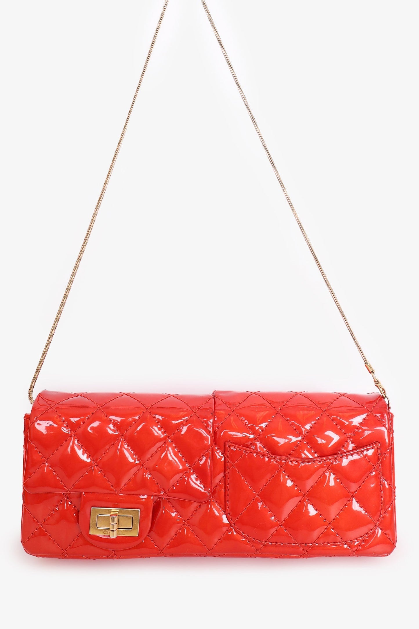 Pre-Loved Chanel™ 2008-09 Red Patent Leather Double Sided Reissue Baguette Bag