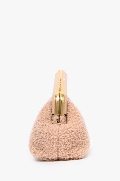 Fendi Pink Shearling Small First Clutch with Strap