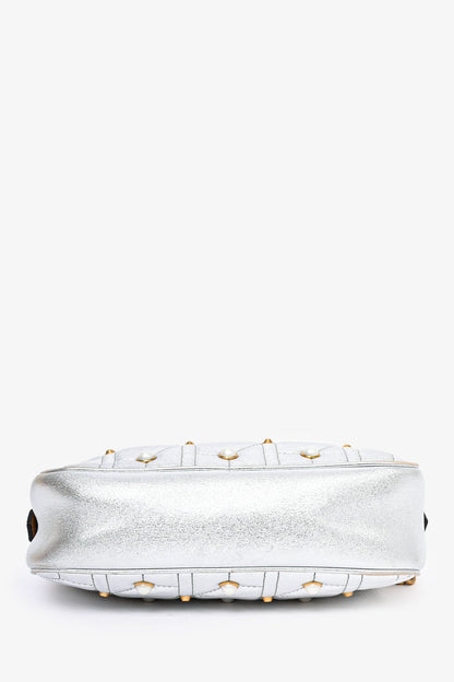 Gucci Silver Leather Pearl Studded Marmont Crossbody Bag