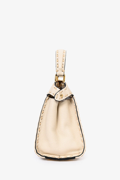 Fendi Cream Leather Astrology Embroidered Canvas Mini Peekaboo Top Handle
