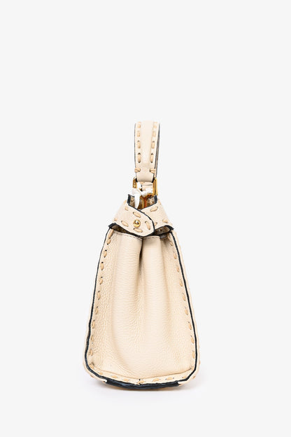 Fendi Cream Leather Astrology Embroidered Canvas Mini Peekaboo Top Handle