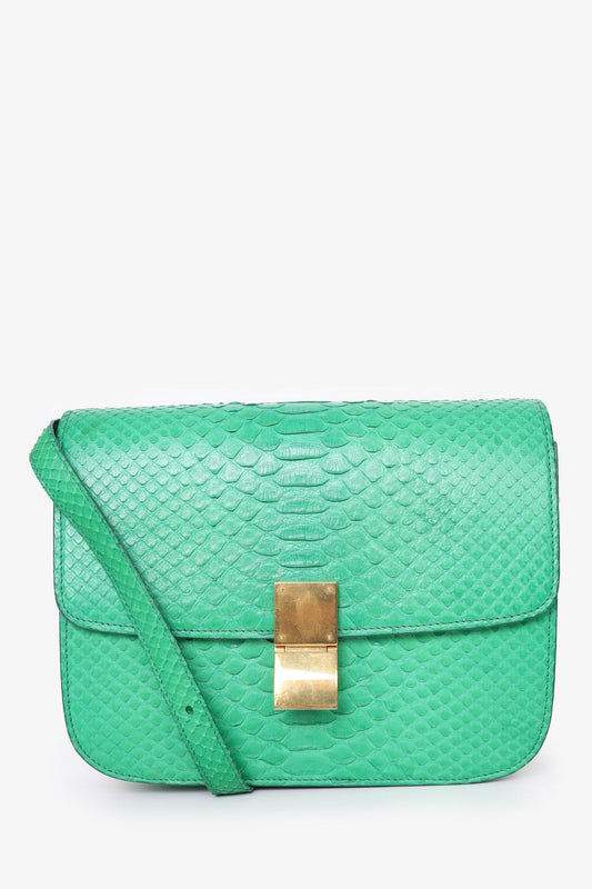 Celine Green Python Leather Medium Box Crossbody