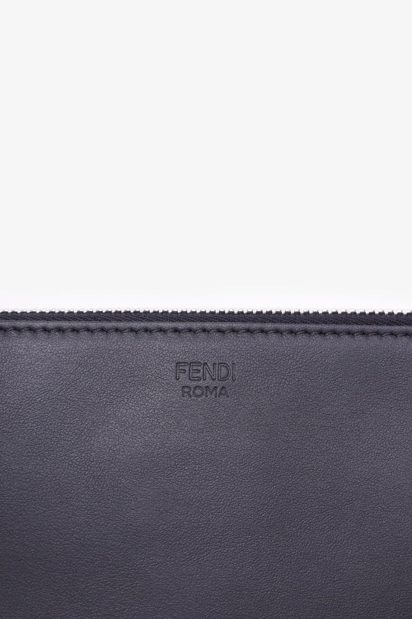 Fendi Black Calfskin Crystal  Embroidery Karlito Zip Pouch