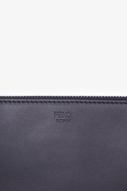 Fendi Black Calfskin Crystal  Embroidery Karlito Zip Pouch