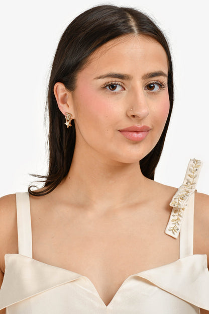 Chanel™ 2019 Gold Toned Pearl Star/Heart CC Drop Clip On Earrings