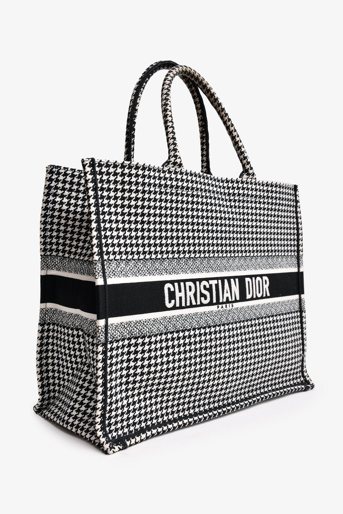 Christian Dior 2020 Black/White Houndstooth Patterned Large Book Tote
