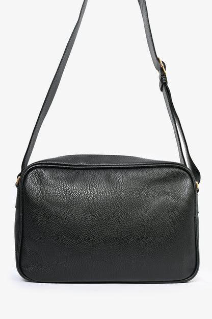 Gucci Black Leather Logo Messenger Bag