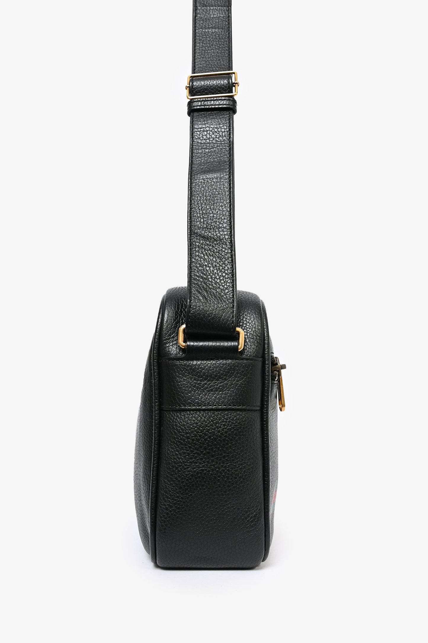 Gucci Black Leather Logo Messenger Bag