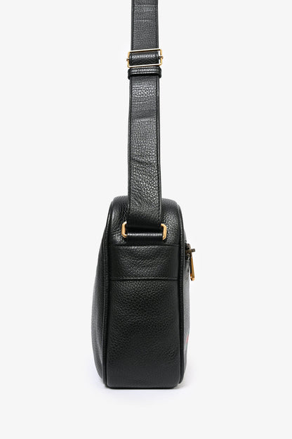 Gucci Black Leather Logo Messenger Bag