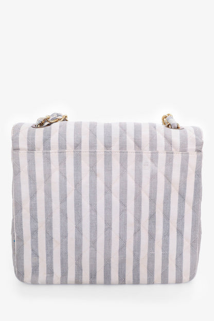 Pre-Loved Chanel™ 1994-96 Grey/White Striped Chain Shoulder Bag