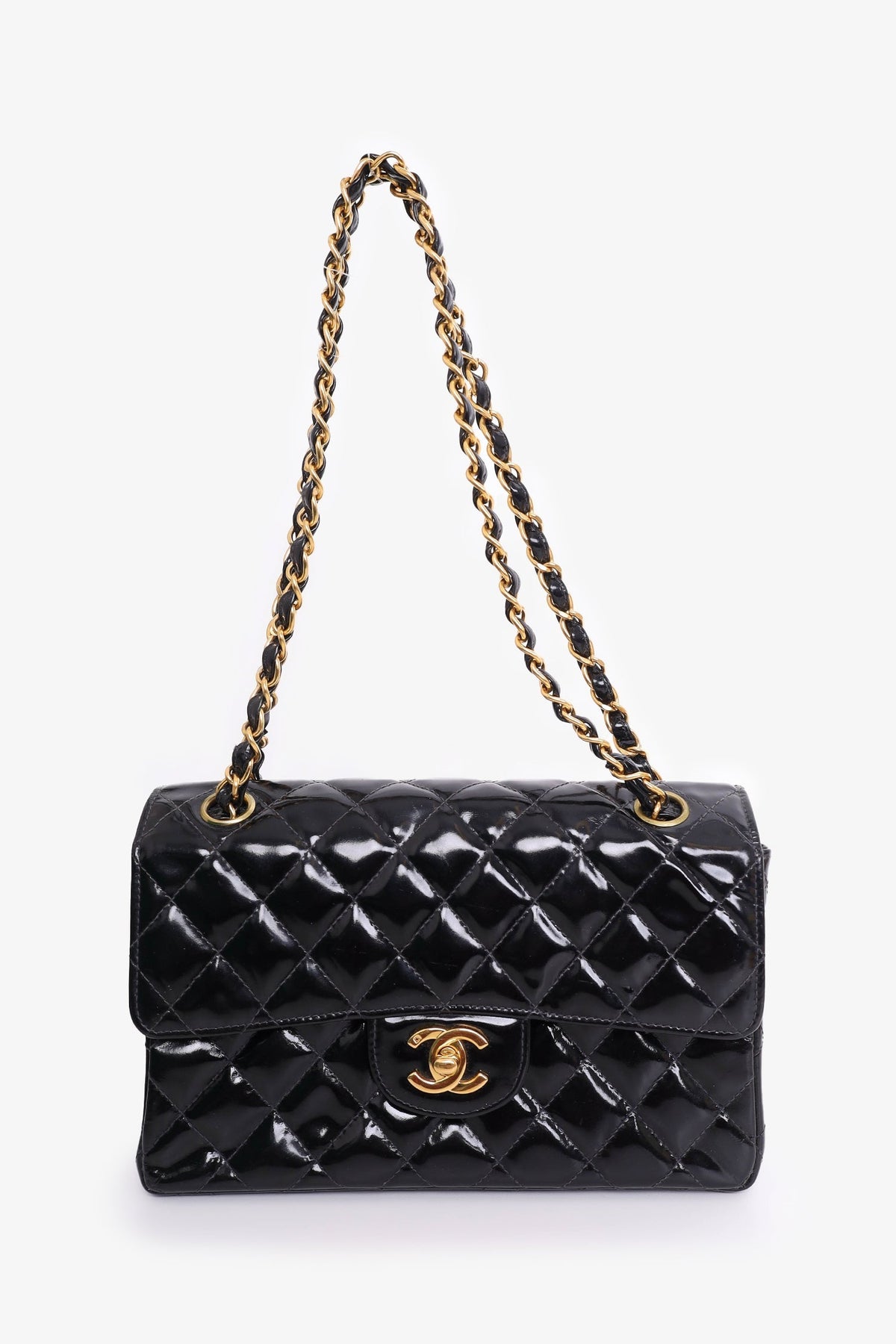 Pre-Loved Chanel™  1996-97 Black Quilted Patent Double Sided Flap Bag