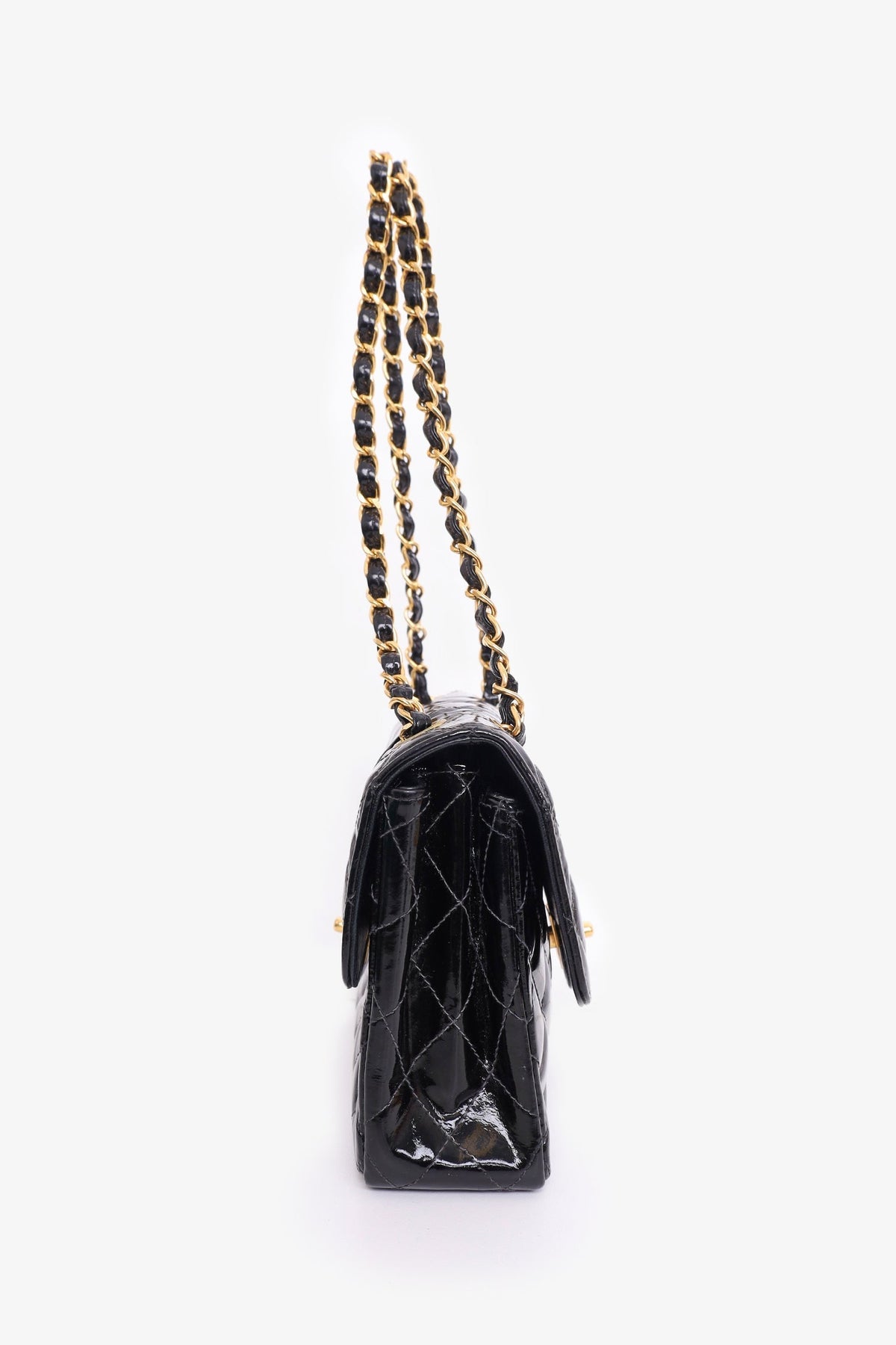 Pre-Loved Chanel™  1996-97 Black Quilted Patent Double Sided Flap Bag