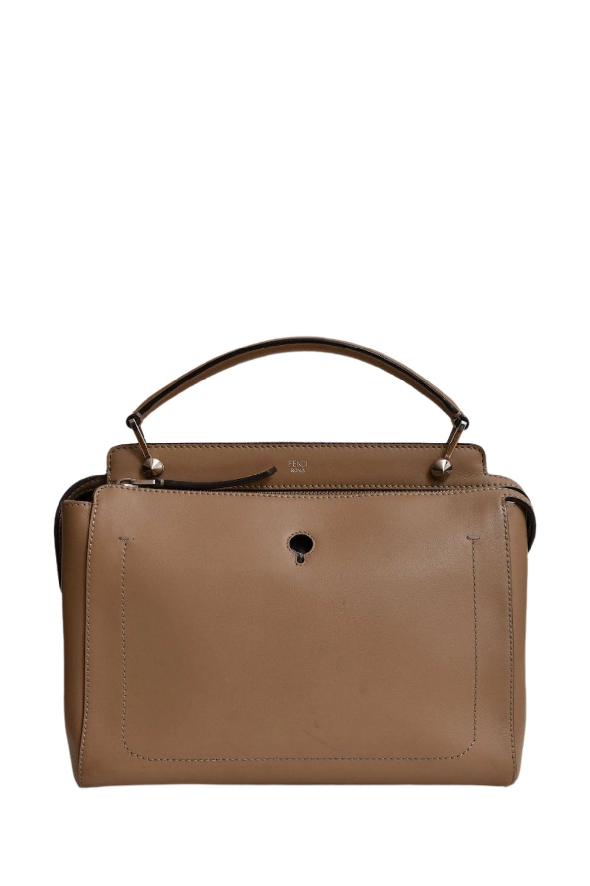 Fendi Brown Leather Dot Com Top Handle Bag with Strap (As Is)