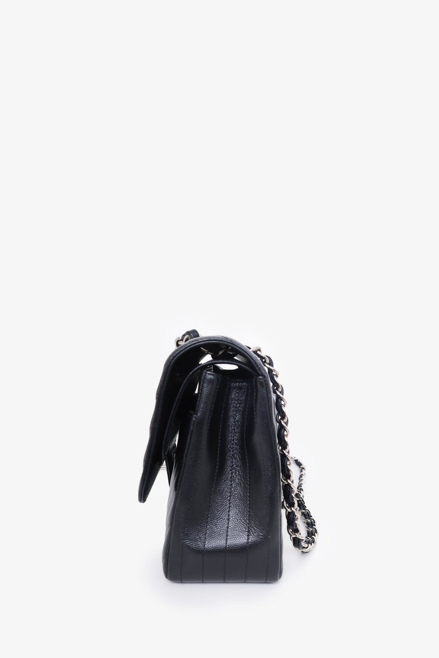 Pre-Loved Chanel™ 2016-17 Black Chevron Caviar Leather Jumbo Double Flap