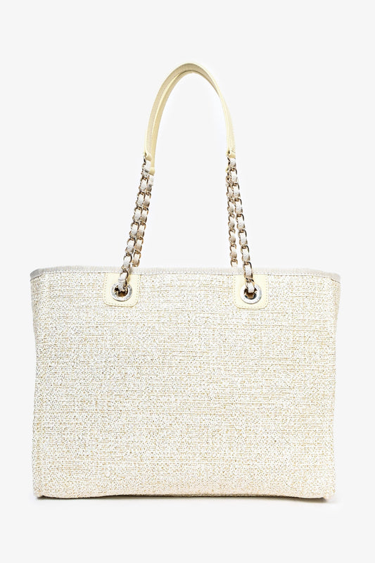 Pre-Loved Chanel™ 2021/22 Beige/Gold Metallic Tweed Small Deauville Shopping Tote