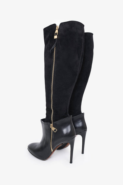 Louis Vuitton Black Leather and Suede Calf Length Booties Size 37