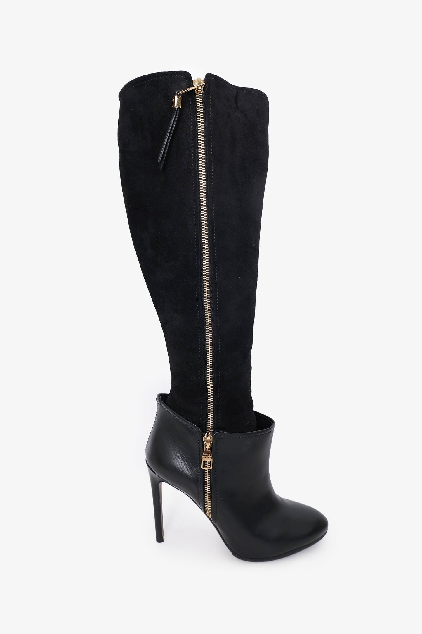 Louis Vuitton Black Leather and Suede Calf Length Booties Size 37