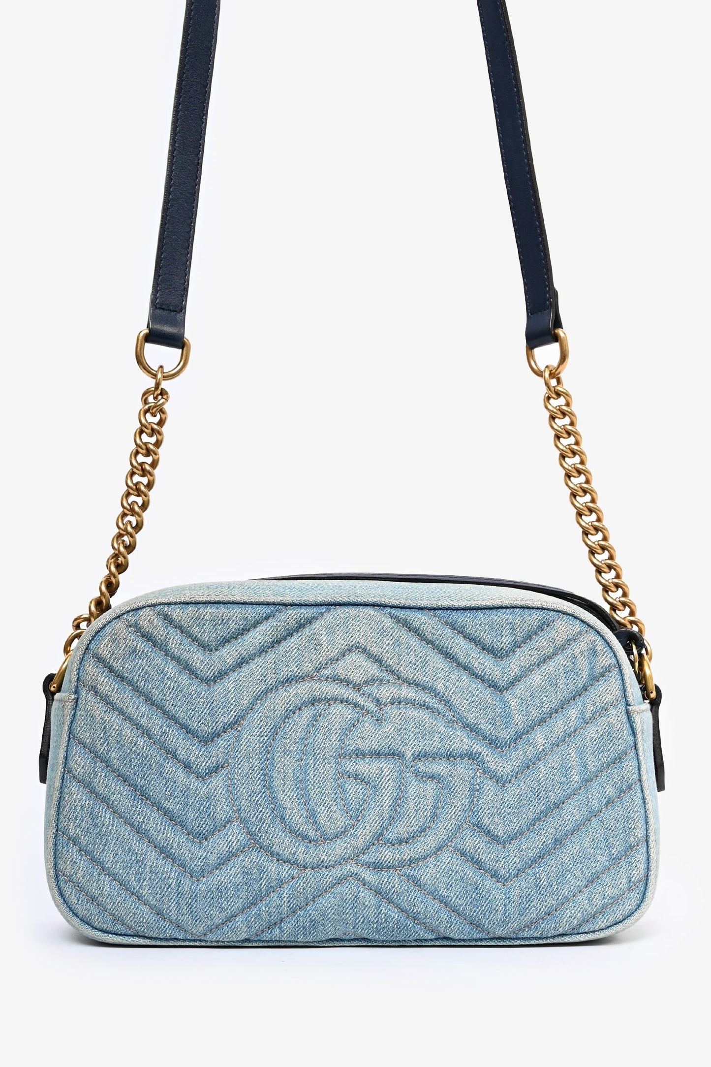 Gucci Blue Denim Pearly GG Small Marmont Camera Bag