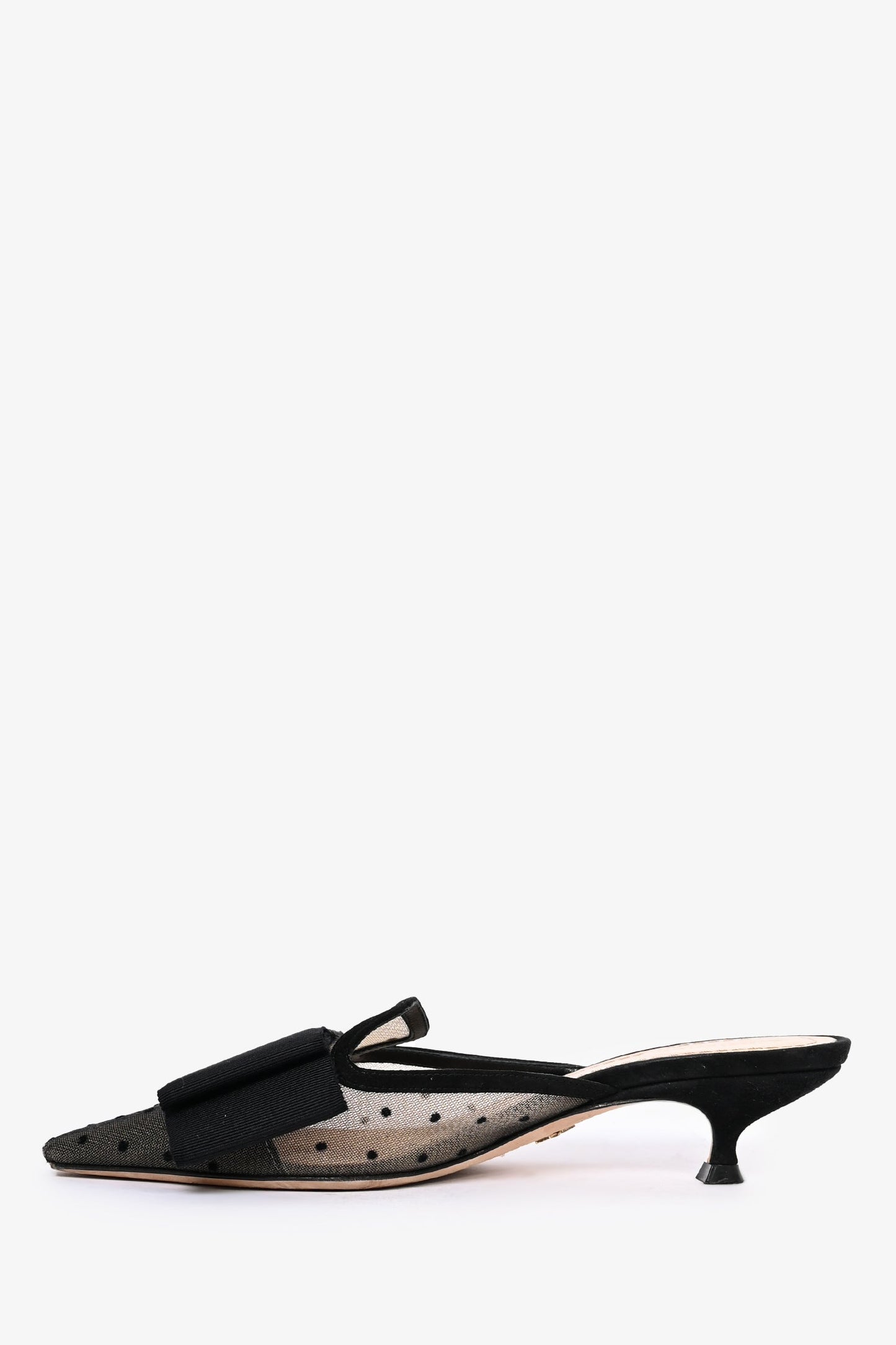 Christian Dior Black Mesh Polk-a-Dot. Bow Kitten Heel Size 35