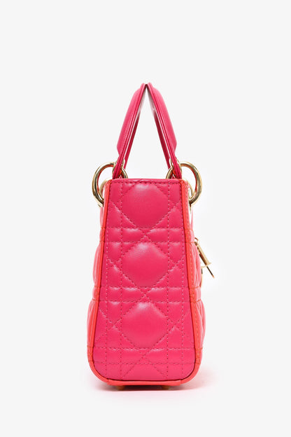 Christian Dior 2014 Limited Edition Two-Tone Red/Fuchsia Cannage Leather Mini Lady Dior