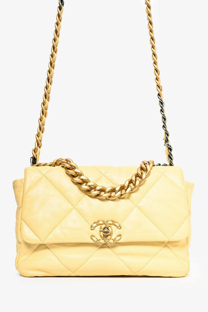 Pre-Loved Chanel™ 2019/2020 Yellow Lambskin Leather Quilted CC Flap Bag