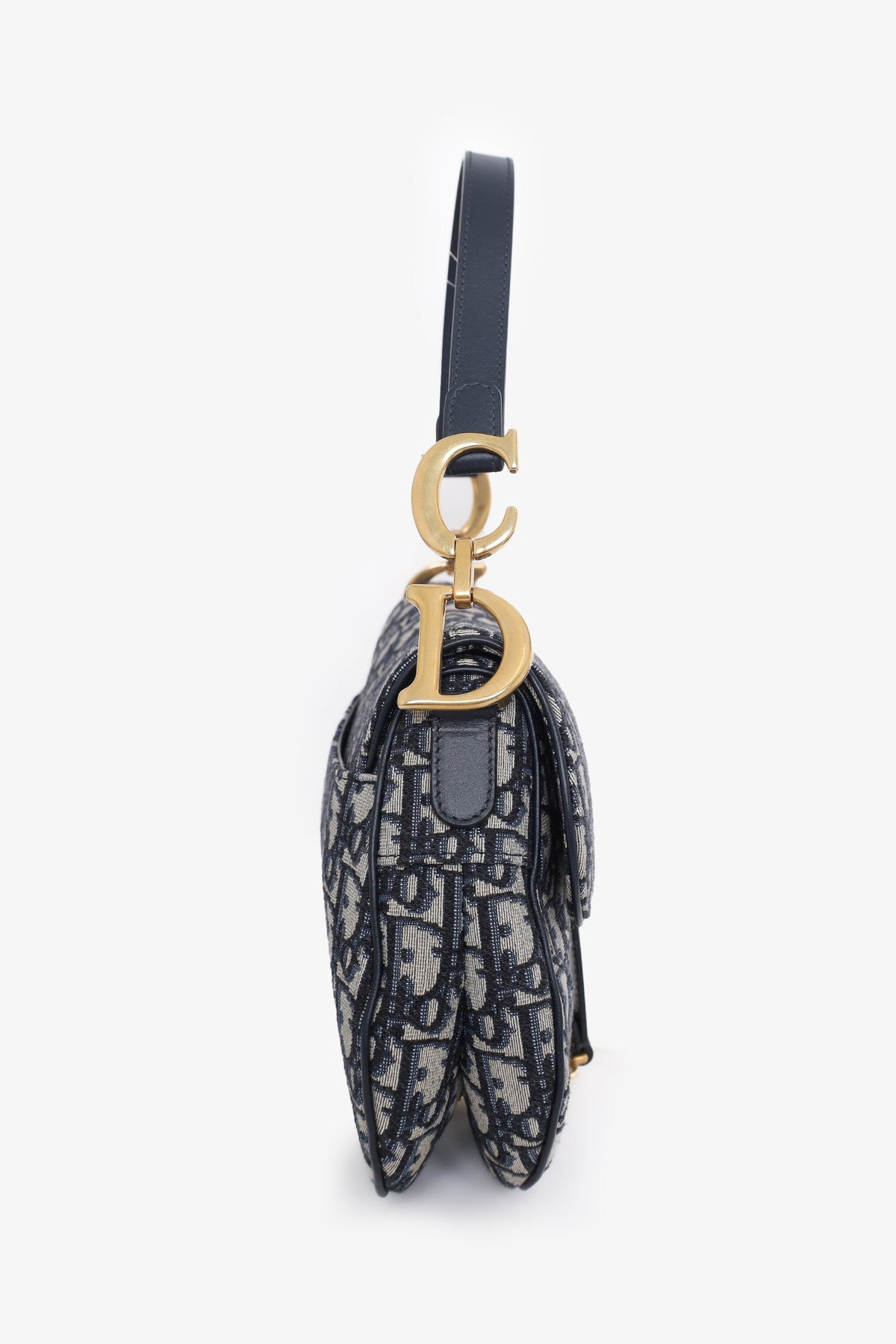 Christian Dior 2018 Blue Oblique Jacquard Saddle Bag with Canvas Strap