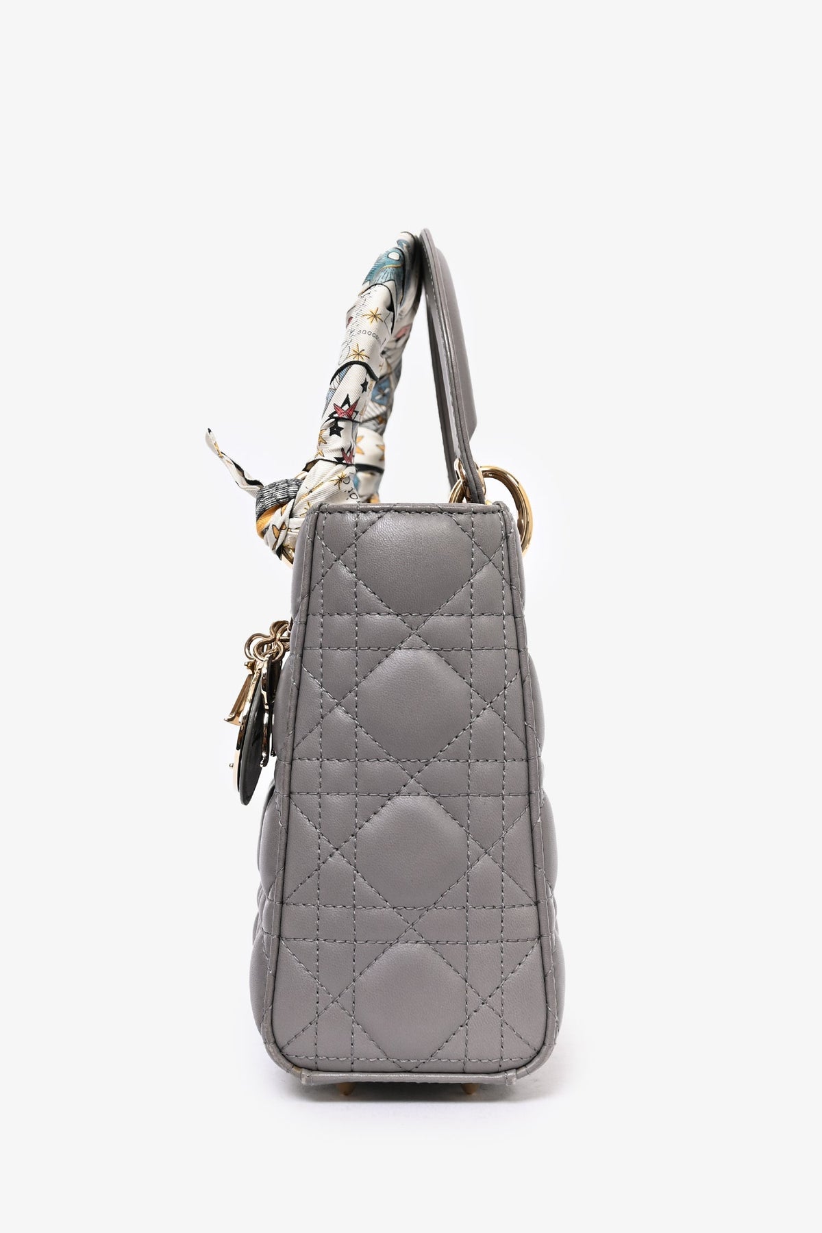 Christian Dior 2018 Grey Leather Cannage Small Lady Dior with Strap