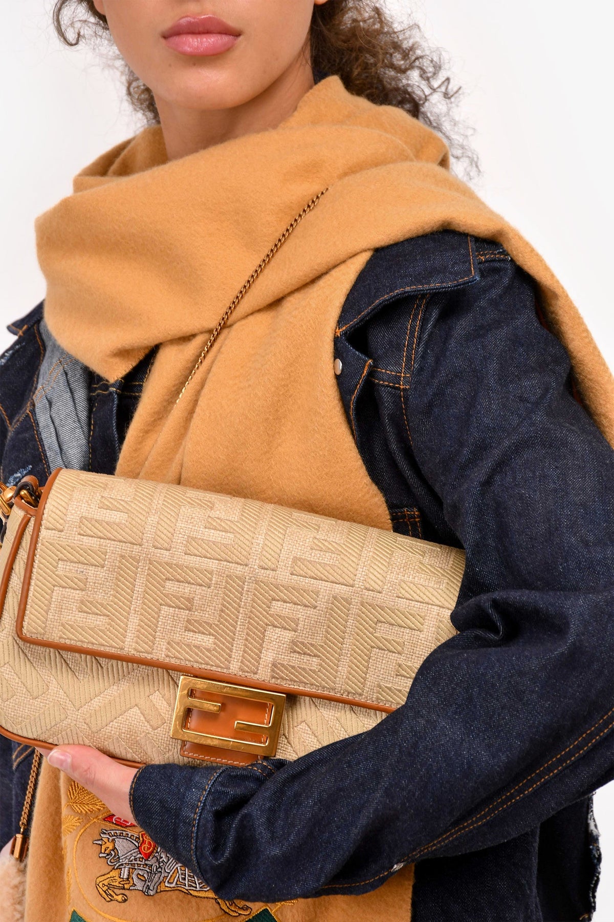Fendi Tan Canvas/Leather FF Embossed Shoulder Bag with Strap