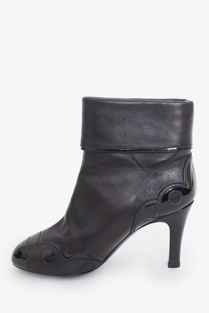 Chanel Black Leather/Patent Leather Detail \'CC\' Ankle Boots Size 37