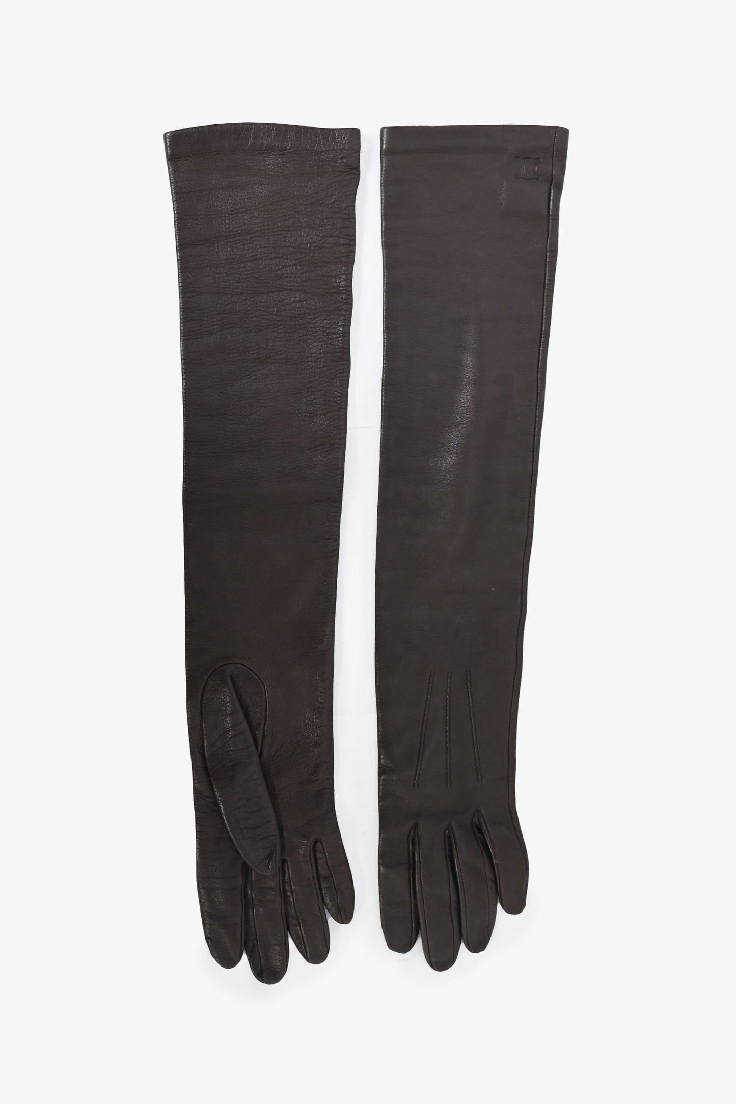 Celine Vintage Brown Leather Long Gloves