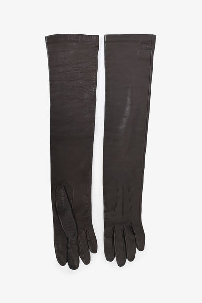 Celine Vintage Brown Leather Long Gloves