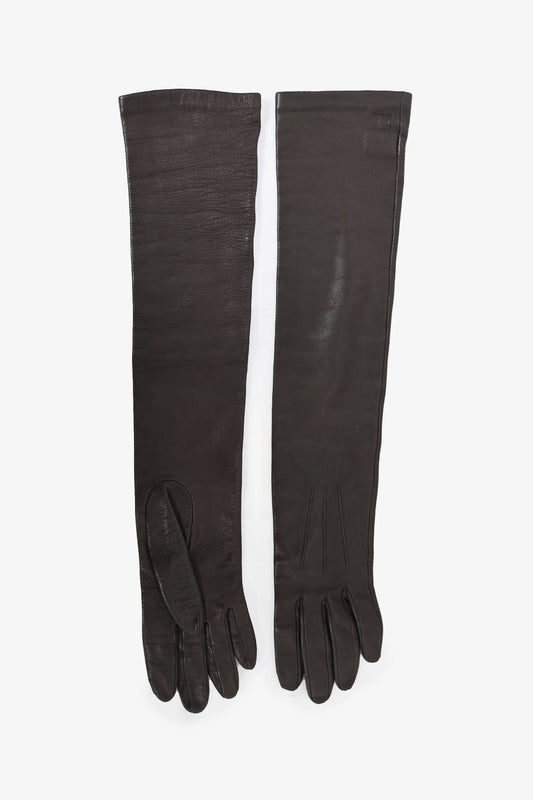 Celine Vintage Brown Leather Long Gloves