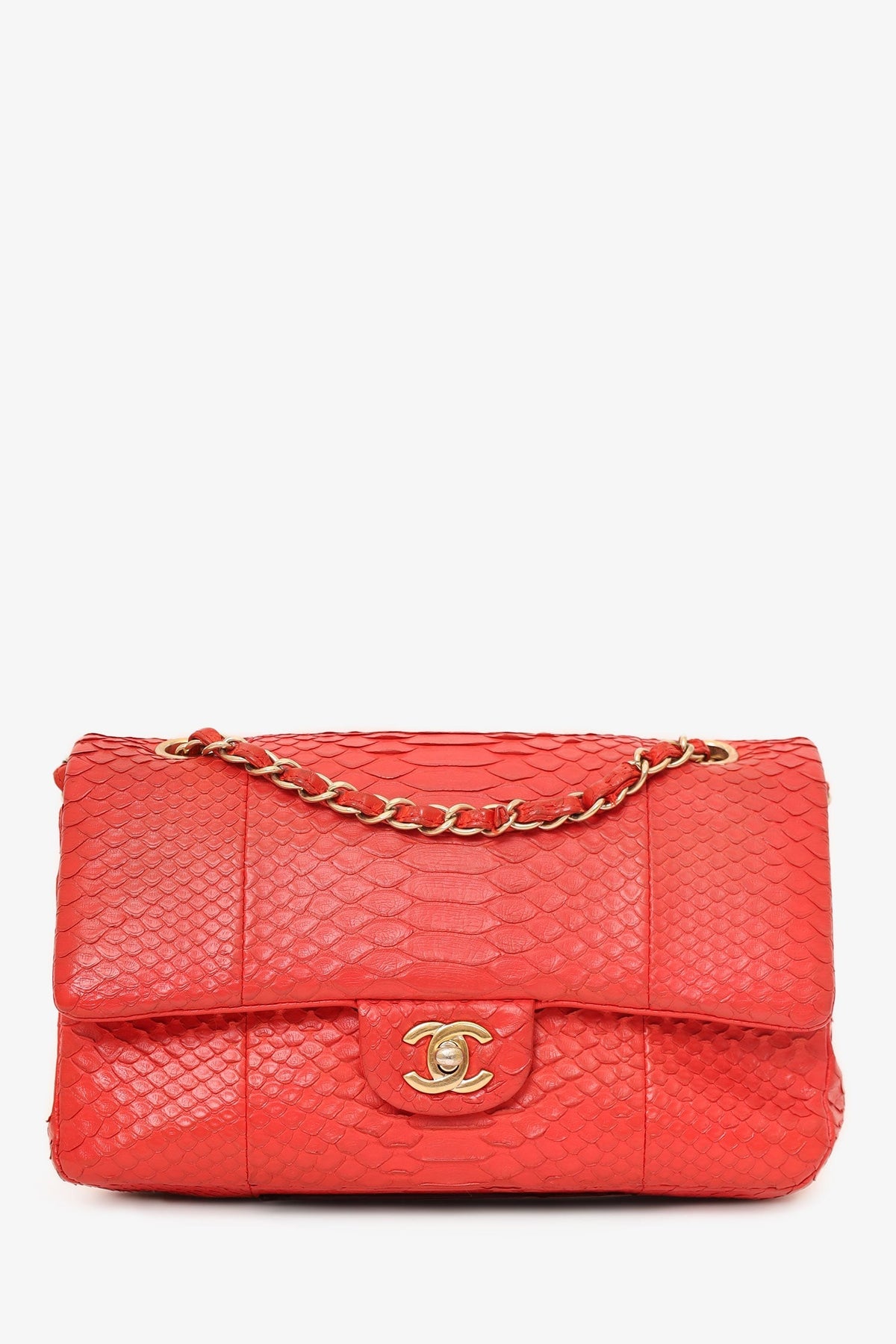 Pre-Loved Chanel™ 2016-17 Red Python Leather Medium Double Flap Bag