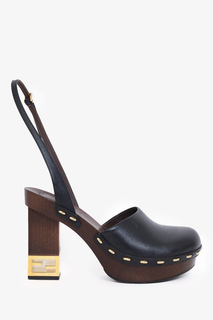 Fendi Brown Leather Baguette Show Clog Size 40