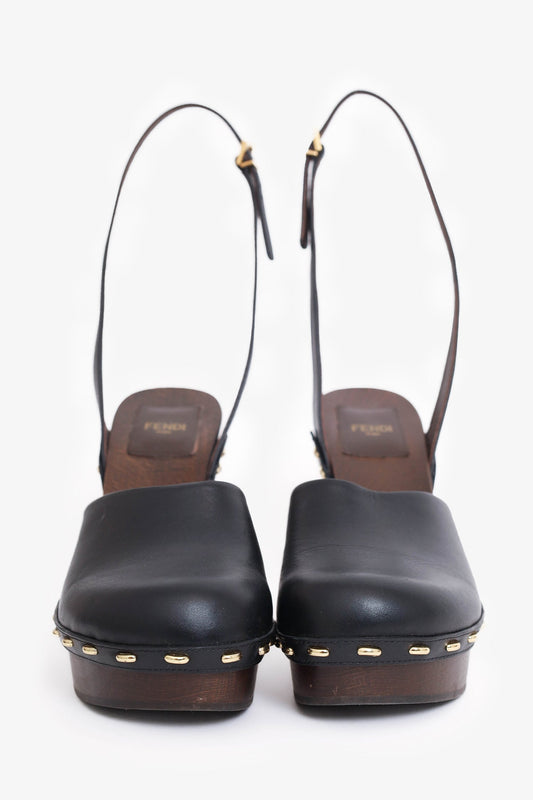 Fendi Brown Leather Baguette Show Clog Size 40