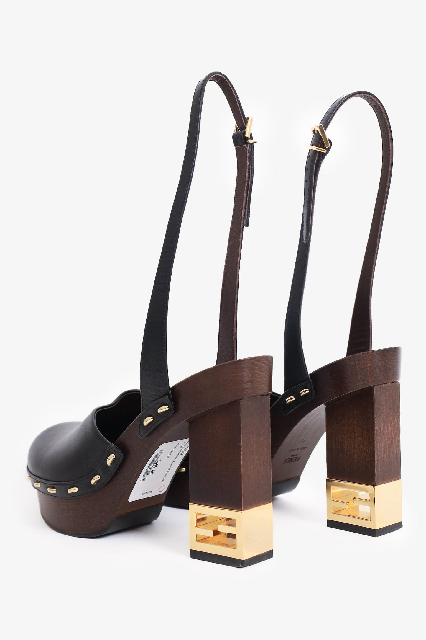 Fendi Brown Leather Baguette Show Clog Size 40