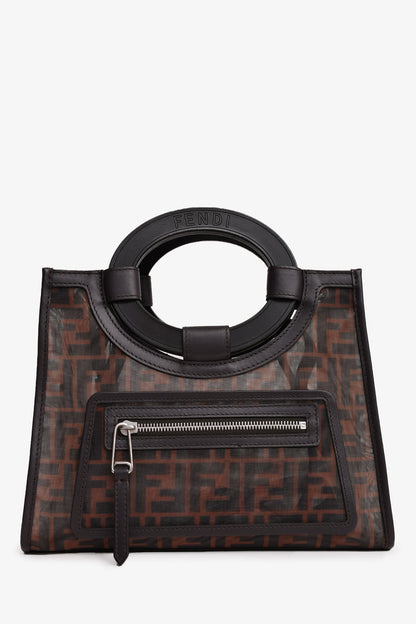 Fendi Brown Mesh Small FF 1974 Runaway Shopper Tote with Strap