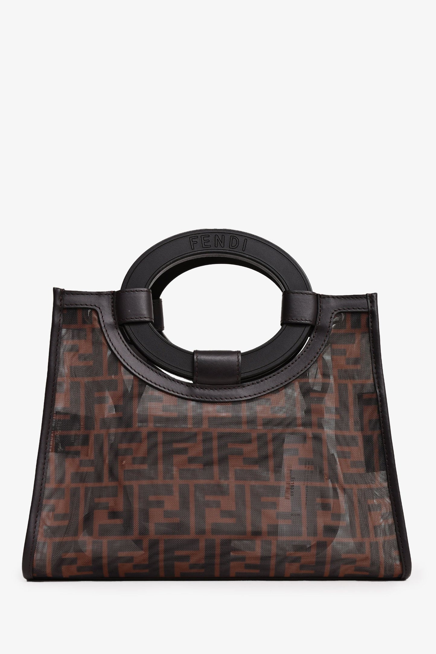 Fendi Brown Mesh Small FF 1974 Runaway Shopper Tote with Strap
