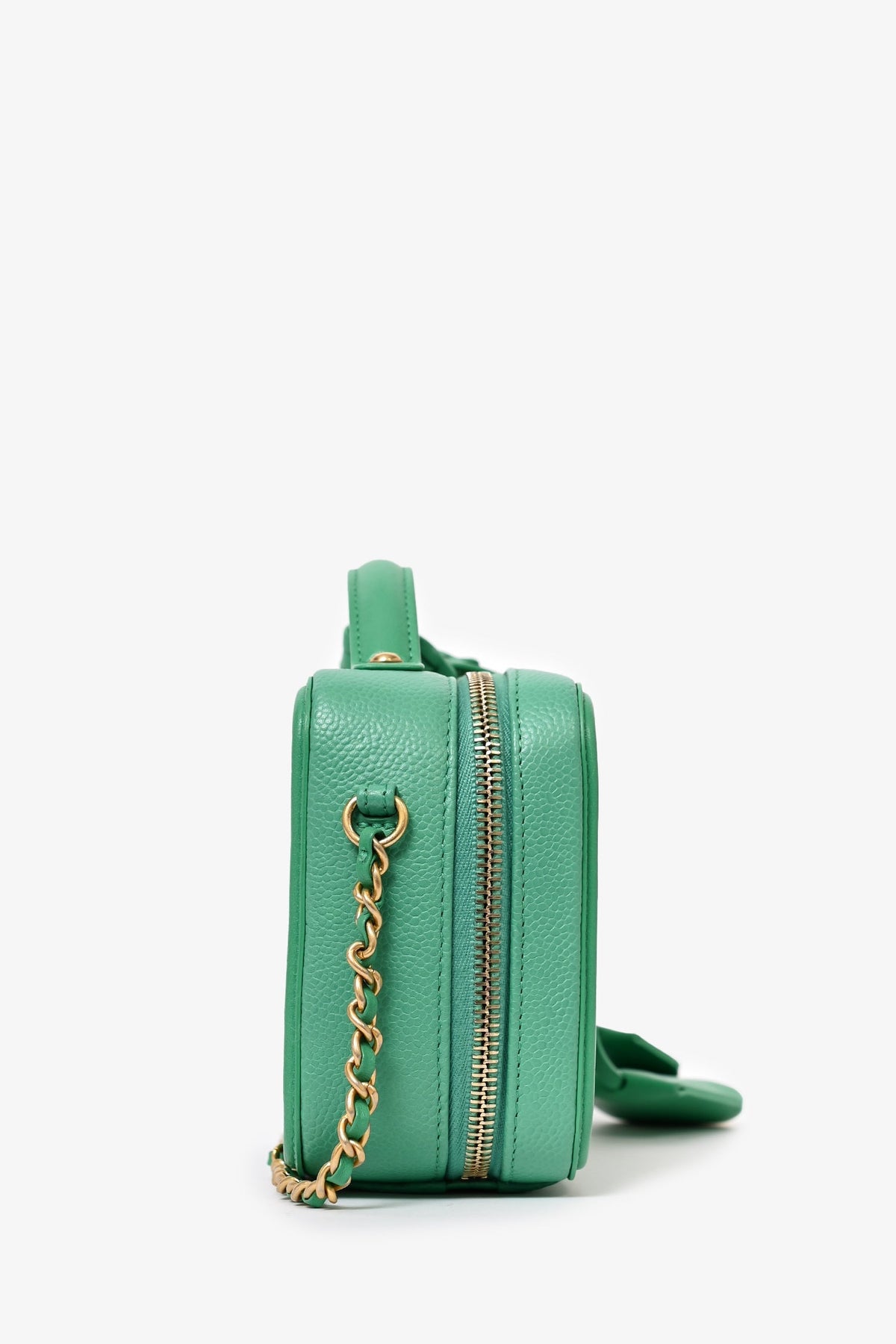 Pre-Loved Chanel™ 2017/18 Green Caviar Leather Small Filigree Vanity Case