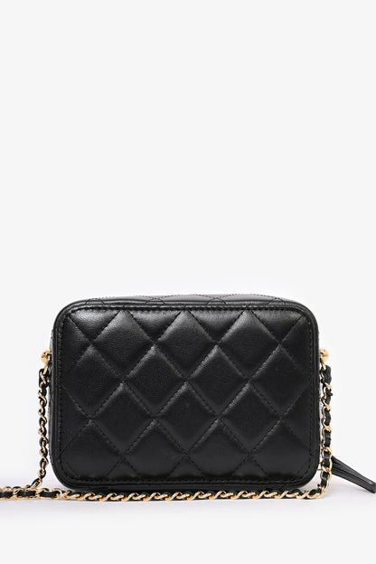 Pre-Loved Chanel™ 2021 Black Leather Gold CC Plate Mini Vanity Crossbody