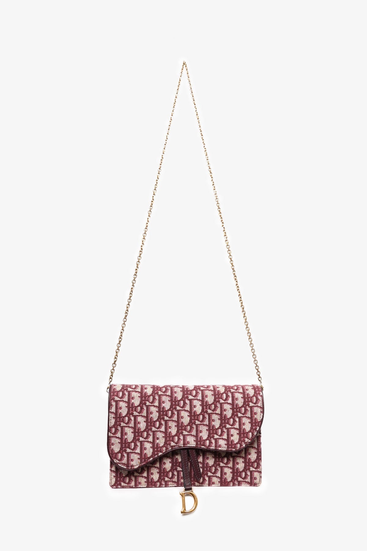 Christian Dior 2018 Burgundy Oblique Medium \'Saddle Pouch\' with Chain