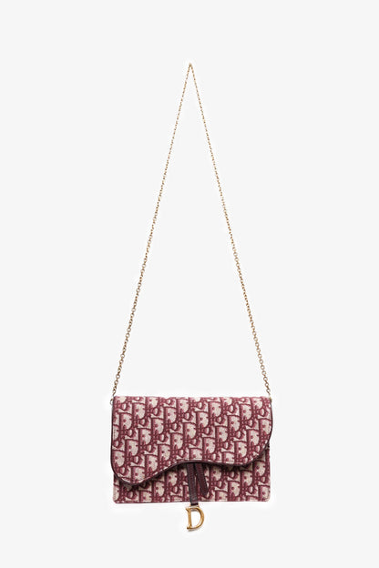 Christian Dior 2018 Burgundy Oblique Medium \'Saddle Pouch\' with Chain