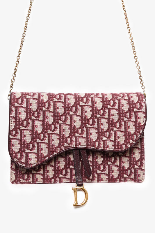 Christian Dior 2018 Burgundy Oblique Medium \'Saddle Pouch\' with Chain