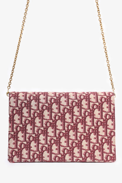Christian Dior 2018 Burgundy Oblique Medium \'Saddle Pouch\' with Chain