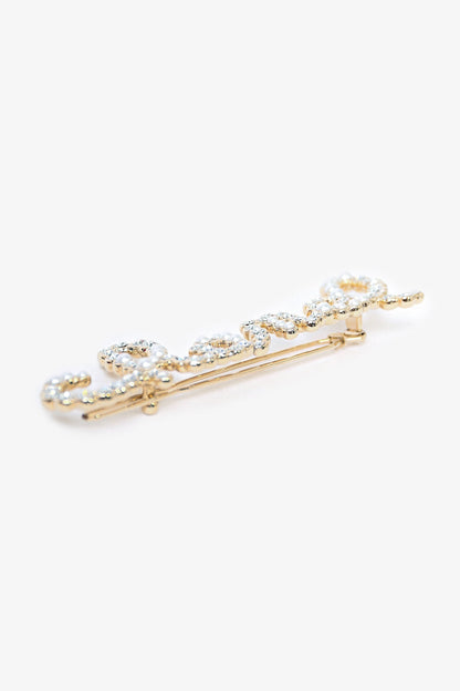 Chanel™ 2020 Gold Toned Pearl/Crystal Embellished Logo Hair Pin