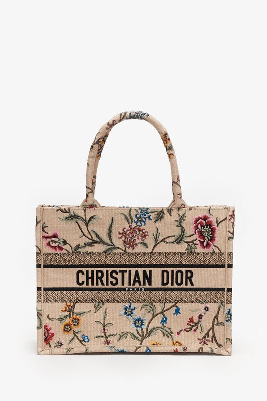 Christian Dior Beige Petite Fleurs Raffia Book Tote Bag