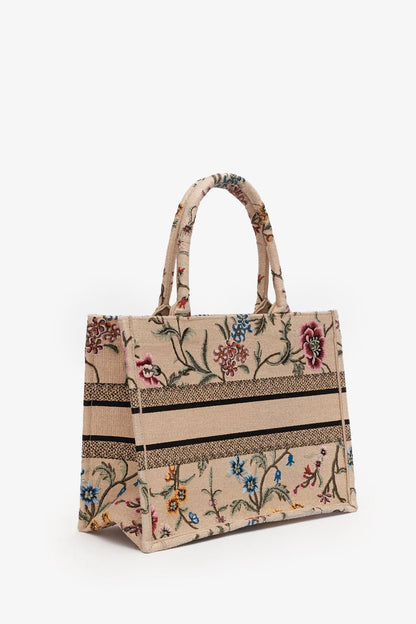 Christian Dior Beige Petite Fleurs Raffia Book Tote Bag