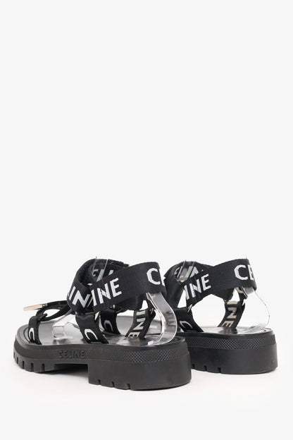 Celine Black Canvas Printed Leo Strappy Sandals Size 39