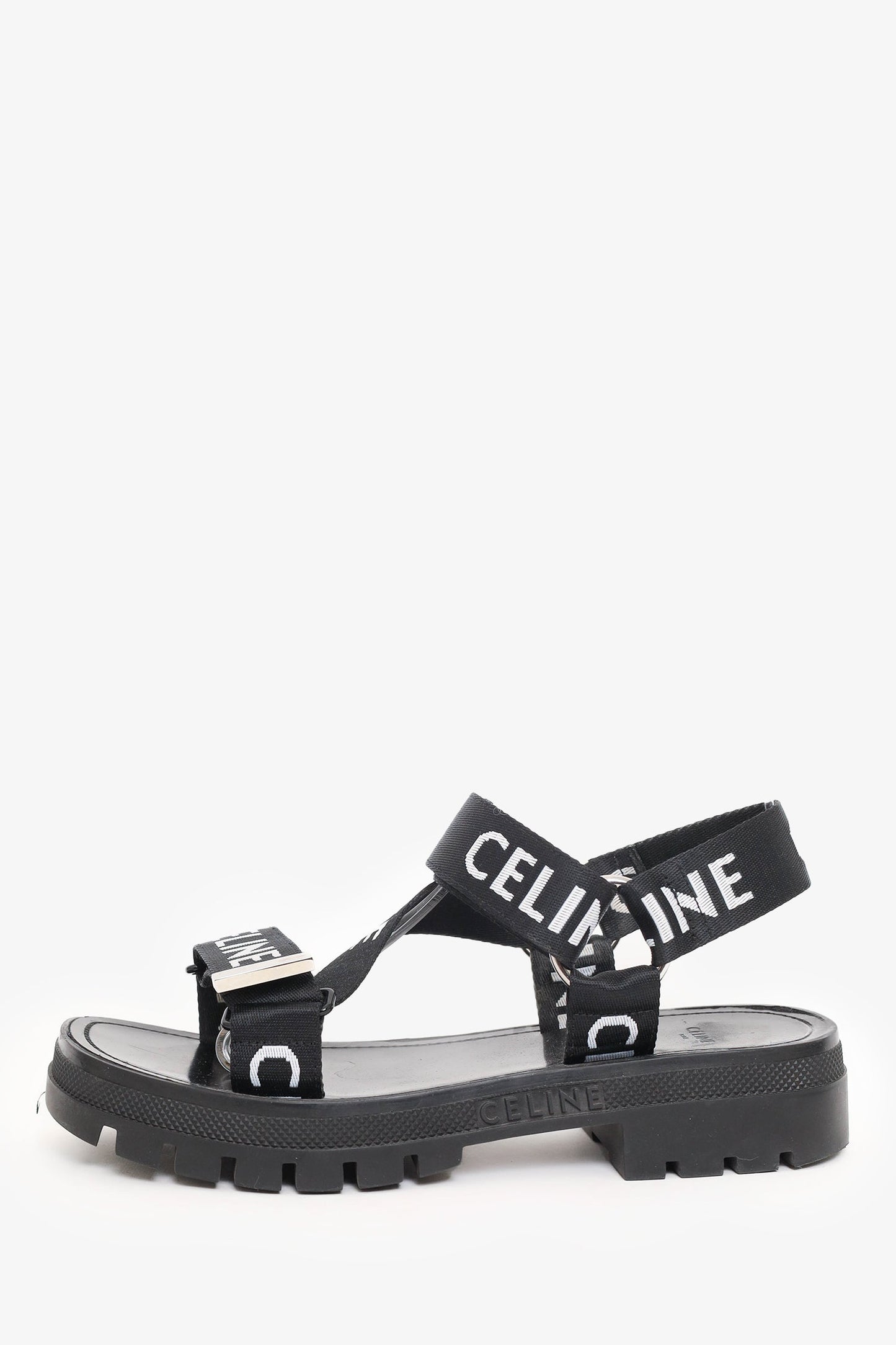 Celine Black Canvas Printed Leo Strappy Sandals Size 39