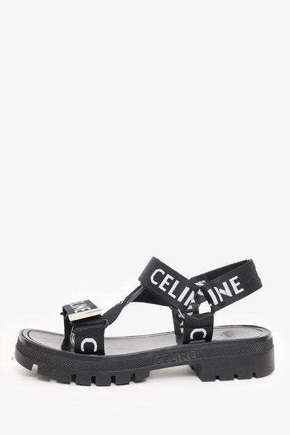 Celine Black Canvas Printed Leo Strappy Sandals Size 39